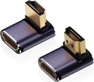 8K HDMI 2.1 Right Angle Adapter (2 Pack) Up&Down 90 Degree and 270 Degree HDMI Male to HDMI Female Extender Connector Aluminum Alloy