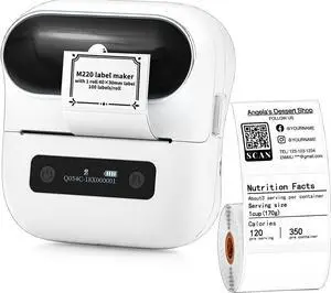 Label Makers Portable Thermal Label-Printer - M220 Bluetooth Label Maker Machine with Tape for barcode, Address, Labeling, Mailing, Small Business, Support Phones and PC, with 1 Roll 40×30mm Label