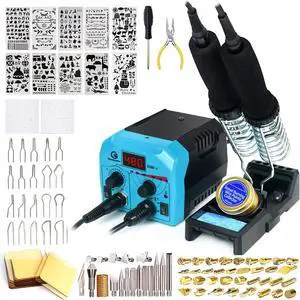 Pyrography Pen 2-IN-1 Wood Burning Kit 101-IN-1,200~480°C (withTemp Display)/Wire-Nib 250~750°C Temp adjustable with 20 Nibs,53 Solid Points,12 Stencils and 15 Wood Chip(Christmas gift