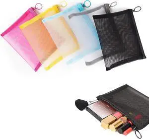 Patu Zipper Mesh Bags Size M / A6 5 Pieces Beauty Makeup Cosmetic Accessories Organizer Travel Toiletry Kit Set Storage Pouch Assorted Colors