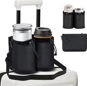 Luggage Cup Holder for Suitcases Free Hands Travel Must Haves Adjustable for Different Sizes of Coffee Cups Universal Luggage Accessories for Flight Attendants Business Travelers Tourists(Black)