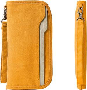 RFID Travel Passport Wallet & Documents Organizer Zipper Case with Removable Wristlet Strap