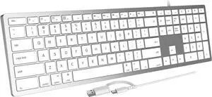 Wired Keyboard for Mac,Plug Play Full Size USB Wired Computer Keyboard,Compatible Apple Keyboard with 20 Multimedia Shortcut Keys, Caps Indicator,Spill-Resistant,Anti-Wear Letters,for All Mac Devices