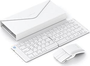 Wireless Foldable Portable Keyboard Mouse Combo: Bluetooth Ultra Slim Travel Keyboard and 2-in-1 Sliding Mouse with Protective Stand Case, Multi-Device Compatible with iPad iMac iPhone Windows Android