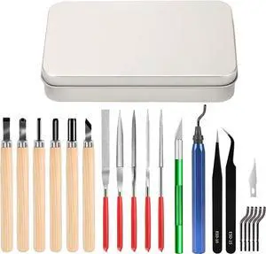 Miluosong 25pcs Precision Hobby Craft Set 3D Printer Tool Box with Exacto Knife,hand File,Deburring Tool, Carving Knife Suitable for sanding, carving, modeling, cutting, scraping