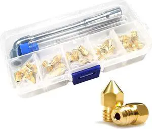 MK8 Nozzles 25 pcs 0.4mm 3D Printer Brass Nozzles CR-10 Nozzle with DIY Tools and A Ten-Grid Parts Box for CR-8 / CR-10 / Ender 3 / Ender 3S / 5/6 and so on