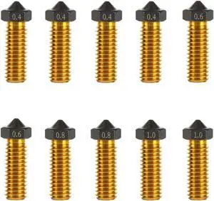 10Pcs V6 Volcano PTFE Nozzles 0.4/0.6/0.8/1.0mm M6 Thread Hotend Extruder PTFE Coating Volcano Nozzle for Artillery Genius, Sidewinder X1, X2, for Anycubic Vyper, Kobra Plus, Kobra Max