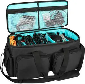 DJ Cable File Bag, Detachable Padded Bottom and Adjustable Dividers, Stores Music, Audio, and Visual Cabling, Portable Travel Storage and Studio Organization (Blue)