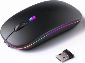 Wireless Bluetooth Mouse, Rechargeable LED Dual Mode Mouse (Bluetooth 5.2 and USB Receiver) Portable Silent Mouse,for Laptop/Desktop/Tablet(Black)