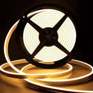 LED Neon Lights 12V Warm White Dimmable LED Strip Lights 16.4ft/5m Waterproof LED Neon Rope Lights Silicone 3000K Neon LED Strip for Bedroom Indoor Home Decor (Power Adapter Included)