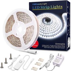 White LED Strip Lights 16.4ft Dimmable LED Light Strip 12v Flexible LED Rope Lights Kits for Kitchen Cabinet Mirror Bedroom Party Decor