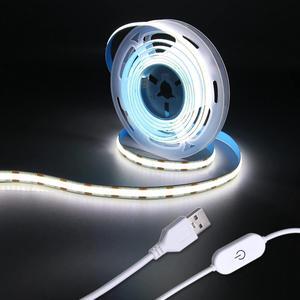 Led Strip Lights 5V USB 6.56ft/2m 640 LEDs Touch stepless Dimmable USB COB LED Strip Light 6000K White 10W Flexible 5v led Lights for Bedroom Kitchen DIY Lighting Room Decor tv led Lights