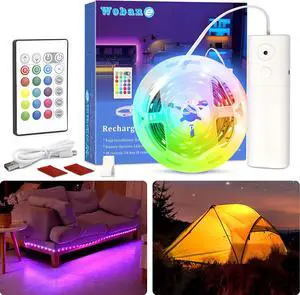 Rechargeable LED Strip Light 2000mAH Battery Powered Color Changing Strip Lights 6.56ft RGB Rope Lighting with Remote Suitable for Party Shelf Sofa Desk Game Holiday Indoor Decoration