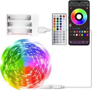 Battery Powered LED Strip Lights 25ft Battery Operated LED Light Strip Color Changing Music Sync App Remote Control RGB USB Led Lights for TV Room Rope Lights