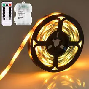 LED Strip Lights Battery Operated 9.8 Ft 90 LED Led Strip Lights with Remote Timer Dimmable Waterproof Flexible Lights Strip for Indoor Outdoor TV Table Bedroom Boat Kitchen (Warm White)