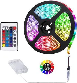 Battery Powered LED Strip Lights Remote Controlled Multi-Color Changing DIY Indoor and Outdoor Decoration 6.56ft/2M