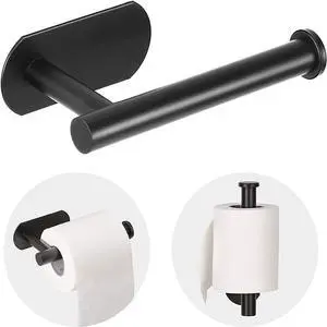 Toilet Paper Holder - Self Adhesive Toilet Paper Holder Wall Mount for Bathroom SUS 304 Stainless Steel Command Strip Toilet Paper Roll Holder Stick On Wall No Drilling - Matte Black