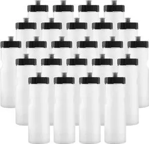 50 Strong Bulk Water Bottles | 24 Pack Sports Bottle | 22 oz. BPA-Free Easy Open with Pull Top Cap | Made in USA | Reusable Plastic Water Bottles for Adults & Kids | Top Rack Dishwasher Safe
