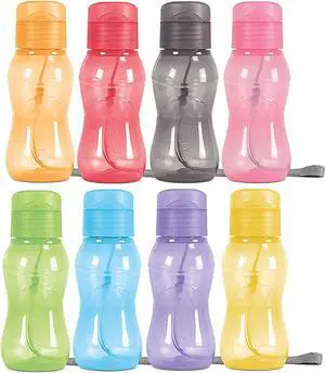 MILTON 8 pack 6 oz Kids Water Bottle for School Leak Free Flip Lid- Portable Small Sports Water Bottle for Adults Carry Strap Party Favors for Kids Treats Prizes Gifts Goodie Bag Stuffers Bulk Pack