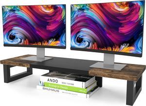 Dual Monitor Stand Riser Sturdy Wood & Steel Computer Monitor Stand Monitor Stand Riser for 2 Monitors Multi-Purpose Desktop Organizer Riser for Computer Laptop Printer TV