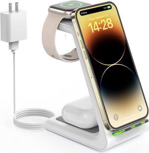 Wireless Charging Station for Apple - 3 in 1 Wireless Charger Stand Dock Watch and Phone Charger Station for Apple Watch 8/7/SE/6/5/4/3/2, iPhone 16 15 14 13 12 Pro Max SE XS X, AirPods Pro/3/2