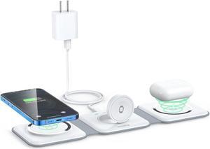 Wireless Charger 3 in 1,RTOPS Magnetic Travel Wireless Charging Station Multiple Devices,GaN 3 in 1 Charging Station,Compatible for iPhone15/14/13/12/Pro/Max,iWatch,AirPods 3/2/Pro(Adapter Includes)