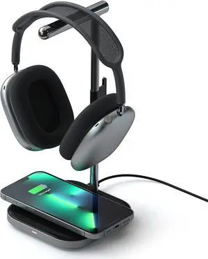 Satechi 2-in-1 Headphone Stand with Wireless Charger  USB Type-C Output Port and Magnetic Wireless Charger  Compatible with iPhones 16/15/14/13/12 and Other Qi-Enabled Devices