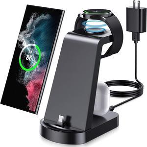 Charging Station for Samsung Multiple Devices VCVS 3 in 1 Fast Charger Station Wireless Charger for Samsung Galaxy Watch 6543 Galaxy S23S22S21S20S10Note2010Z Flip45Z Fold45Galaxy Buds