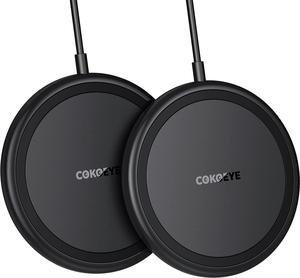 Wireless Charger 2-Pack 10W for iPhone Wireless Charger Pad COKOEYE, Fast Wireless Phone Charger for iPhone 15/15Pro/15Plus/14/14Plus/14Pro/14ProMax/13 Series/12/11/Samsung S22/AirPods Pro (Black A)