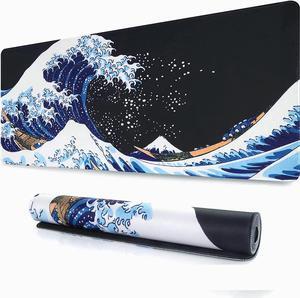 Japanese Sea Wave Large Mouse Pad Extended Gaming Mouse Pad Non-Slip Water-Resistant Rubber Base Desk Mat 35.1x15.75inch XXL Large Anime Mouse Pad for Desk Computer