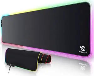 RGB Gaming Mouse Pad by Oxygen Ultra Bright LED Light&Soft Large Extended Mousepad with 14 Lighting Modes Water Resistance Non-Slip Rubber Base Keyboard Mat 31.5 X12 inch X 4mm Black