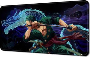 Anime One Piece Zoro Mouse Pad Extended Large Gaming Mousepad Non-Slip Rubber Base and Stitched Edges Desk mat for Computer Home Office Work and Study 15.7x31.4x0.12inch (XL02)