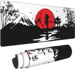 Black and Red Japanese Landscapes Gaming Mouse Pad 31.5  11.8  0.12 Inch Extra Large Keyboard Mouse Mat XL Non-Slip Rubber Base Personalized Desk Pad for Home Computer Office Laptop