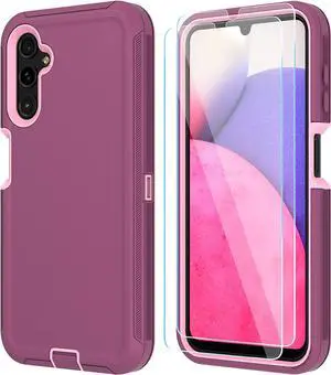 ONOLA Phone Case Compatible with Samsung Galaxy A14 5G with HD Screen Protector (2 Pack), Durable Shockproof 3-Layer Cover (WineRed Pink)