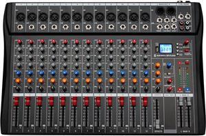 Depensheng DX12 Professional audio mixer DJ Sound Controller Interface 12 Channel mixing console with USB Drive for Computer Recording live streaming and Bluetooth input 48V phantom power supply black