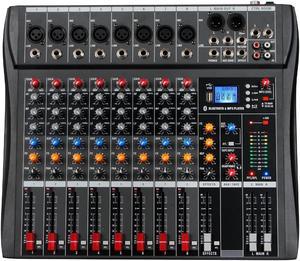 Depusheng DT12 Professional Audio Mixer 12 Channel DJ Interface mixer  console with Bluetooth MP3 input XLR Microphone Jack 48V Power RCA Input  Output and USB Drive for Computer Recording black 