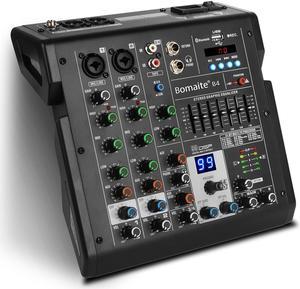 4-Channel Mixer 99 Effects 7 Band EQ Bluetooth Studio Audio Mixer for PC Recording Input, XLR Microphone Jack, 48V Power, RCA Input/Output for Professional and Beginners-Bomaite B4, Black
