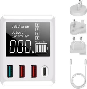 USB Charger Hub with 3 USB and 1 Quick Charge 3.0 PD Fast Charging Port LED Display Charging Station