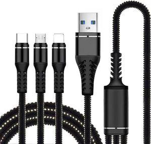 4ft 5A Multi USB Charging Cable Nylon 3 in 1 Fast Charger Cord Universal Charger Cord Type C Micro USB Connector Compatible with Cell Phone Tablets