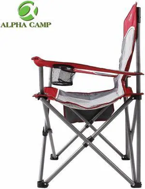 Mesh Back Camping Chairs for Adults, Extra Large Oversized Stable Heavy Duty with Cup Holder & Side Pocket, Camp Folding Mesh Seat High Portable for Backyard for Camp, Fishing, Hiking