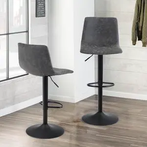 Bar Stools Set of 2,Adjustable Counter Height Bar Stools with Footrest and Square Back for Living Room,and Kitchen,PU Leather,Max Load Bearing 350 lbs