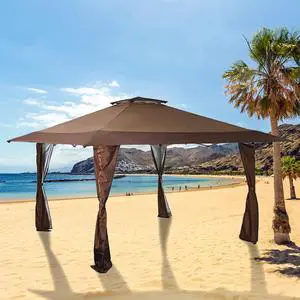 13 Ft. W x 13 Ft. D   Steel Pop-up Canopy for Backyard, Party, Event, 169 Sq. Ft of Shade, Brown