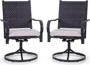 Patio Dining Chairs PE Rattan Swivel Armchairs with Cushions Set of 2