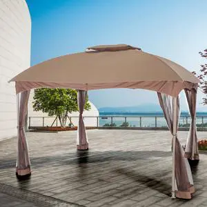 Soft-top Gazebo, Double-roof Outdoor Gazebo with Mesh Netting Sidewalls