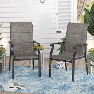 Patio Dining Chairs Set of 2 Outdoor Padded Textilene Chairs