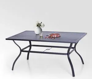 Rectangular 6-Person Metal Patio Dining Table with Umbrella Hole for Garden, Patio, Yard Black