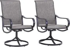 Metal Outdoor Dining Chair with TEXTILENE Seat and Backrest Swivel Chairs for Garden, Patio, Yard Set of 2
