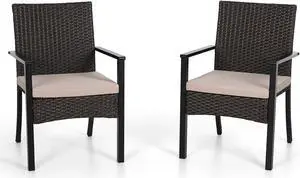 Metal Patio Dining Chairs with Beige Cushion for Garden, Backyard, Poolside PE Rattan Seat (Set of 2))