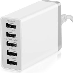 Pezin & Hulin USB Wall Charger, 5 Ports USB Charger HUB for Phones, Smartphones and Tablets, Multi USB Charger Station, Fast Charging (White)