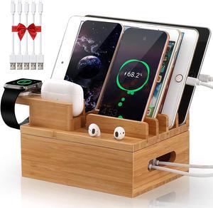 Pezin & Hulin Charger Station,Charging Stand Dock on Nightstand,Desktop Docking Station Organizer for Apple Product, AirPods, iWatch, Cellphone, Tablet, (Includes 5 Cables, with Headset & Watch Stand)